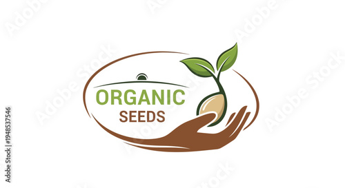 Organic seeds logo with hand and seedling