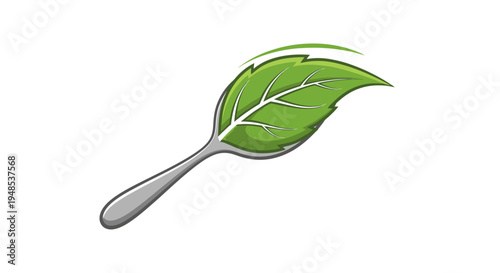 Green leaf on a fork, symbolizing organic food