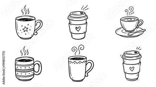 coffee cup, Hand-drawn outline doodle sketches vector set collection , white background , PNG and SVG isolate