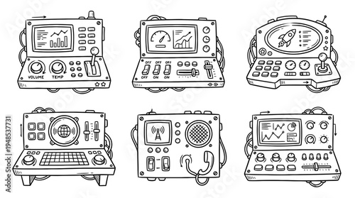 control panel, Hand-drawn outline doodle sketches vector set collection , white background , PNG and SVG isolate