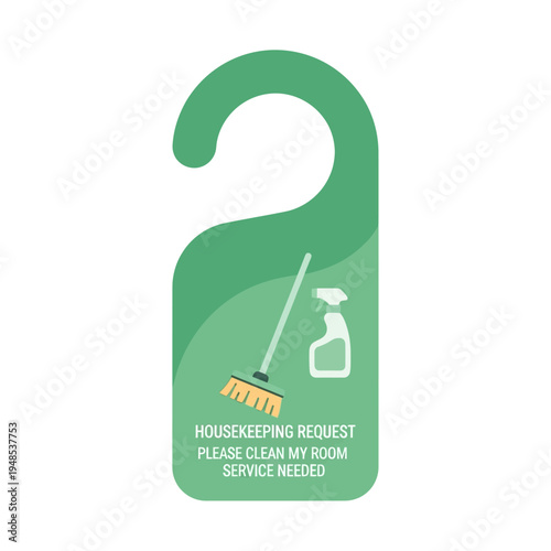Green Door Hanger Sign: Housekeeping Request, Clean My Room, Service Needed