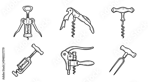 corkscrew, Hand-drawn outline doodle sketches vector set collection , white background , PNG and SVG isolate