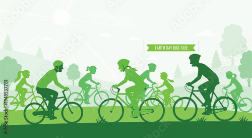 People riding bicycles on a green path outdoors in a group event