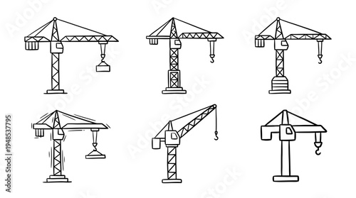 crane tower, Hand-drawn outline doodle sketches vector set collection , white background , PNG and SVG isolate