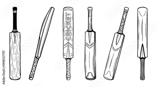 cricket bat, Hand-drawn outline doodle sketches vector set collection , white background , PNG and SVG isolate