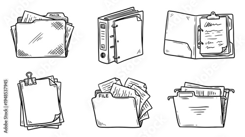 document file, Hand-drawn outline doodle sketches vector set collection , white background , PNG and SVG isolate