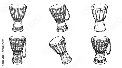 djembe drum, Hand-drawn outline doodle sketches vector set collection , white background , PNG and SVG isolate