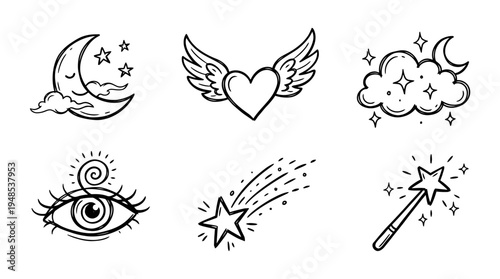 dream symbol, Hand-drawn outline doodle sketches vector set collection , white background , PNG and SVG isolate
