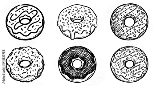 donut, Hand-drawn outline doodle sketches vector set collection , white background , PNG and SVG isolate