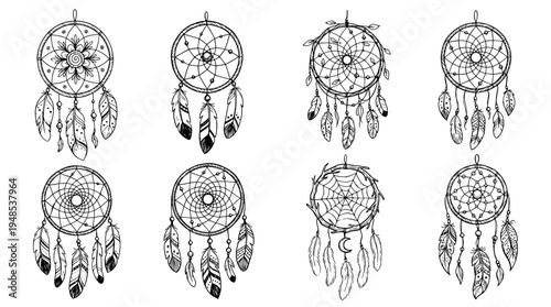 dreamcatcher, Hand-drawn outline doodle sketches vector set collection , white background , PNG and SVG isolate