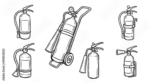 fire extinguisher, Hand-drawn outline doodle sketches vector set collection , white background , PNG and SVG isolate