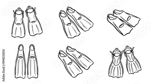 flippers, Hand-drawn outline doodle sketches vector set collection , white background , PNG and SVG isolate