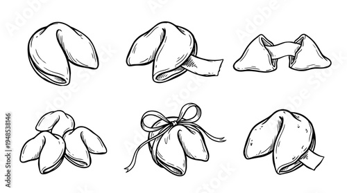 fortune cookie, Hand-drawn outline doodle sketches vector set collection , white background , PNG and SVG isolate