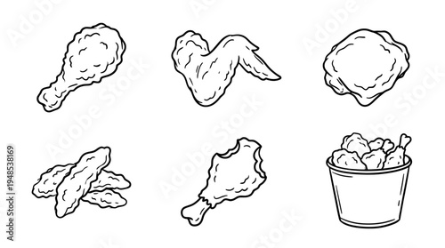 fried chicken, Hand-drawn outline doodle sketches vector set collection , white background , PNG and SVG isolate
