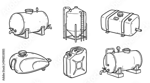 fuel tank, Hand-drawn outline doodle sketches vector set collection , white background , PNG and SVG isolate