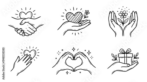 grateful hands, Hand-drawn outline doodle sketches vector set collection , white background , PNG and SVG isolate