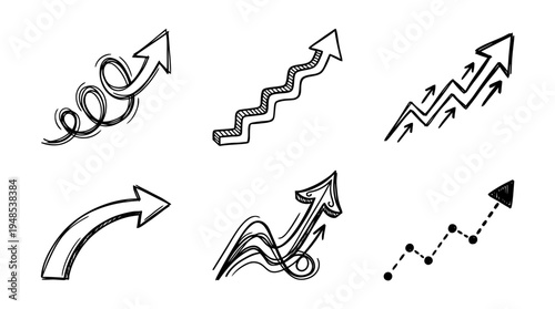 growth arrow, Hand-drawn outline doodle sketches vector set collection , white background , PNG and SVG isolate