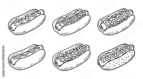 hot dog, Hand-drawn outline doodle sketches vector set collection , white background , PNG and SVG isolate