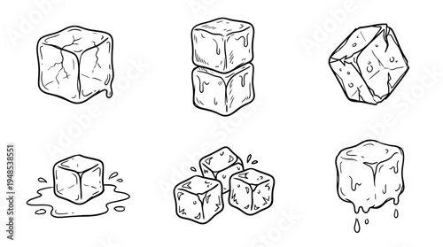 ice cube, Hand-drawn outline doodle sketches vector set collection , white background , PNG and SVG isolate