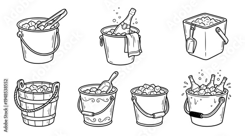 ice bucket, Hand-drawn outline doodle sketches vector set collection , white background , PNG and SVG isolate