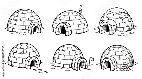 igloo, Hand-drawn outline doodle sketches vector set collection , white background , PNG and SVG isolate