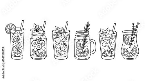 infused water, Hand-drawn outline doodle sketches vector set collection , white background , PNG and SVG isolate