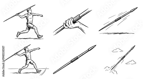 javelin, Hand-drawn outline doodle sketches vector set collection , white background , PNG and SVG isolate