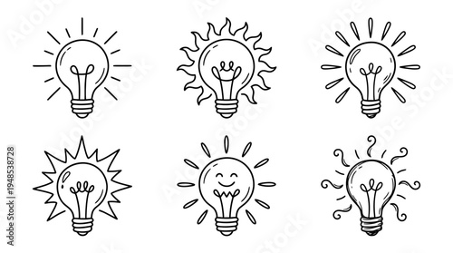 light bulb sun, Hand-drawn outline doodle sketches vector set collection , white background , PNG and SVG isolate