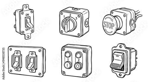 light switch industrial, Hand-drawn outline doodle sketches vector set collection , white background , PNG and SVG isolate