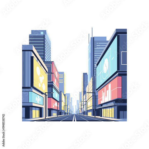 Modern Cityscape with Billboards and Skyscrapers