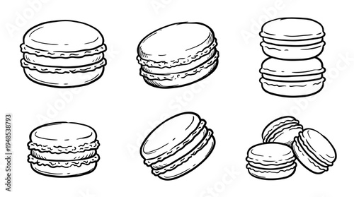 macaron, Hand-drawn outline doodle sketches vector set collection , white background , PNG and SVG isolate