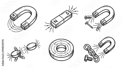 magnet, Hand-drawn outline doodle sketches vector set collection , white background , PNG and SVG isolate