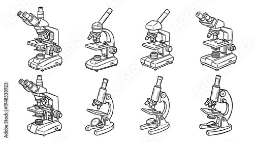 microscope, Hand-drawn outline doodle sketches vector set collection , white background , PNG and SVG isolate