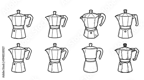 moka pot, Hand-drawn outline doodle sketches vector set collection , white background , PNG and SVG isolate