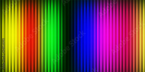 This high-quality digital illustration features a rhythmic sequence of vertical lines illuminated by a neon gradient moving from deep red and orange to 