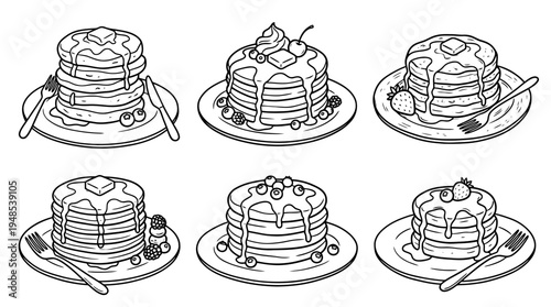 pancake stack, Hand-drawn outline doodle sketches vector set collection , white background , PNG and SVG isolate