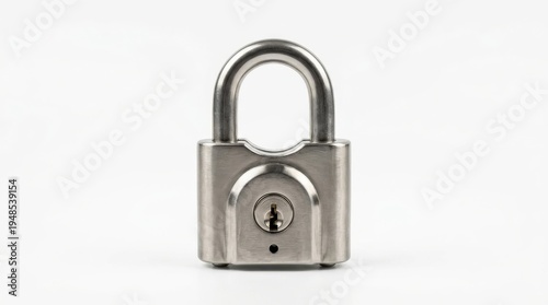 A shiny silver padlock with a closed shackle on a plain white background.