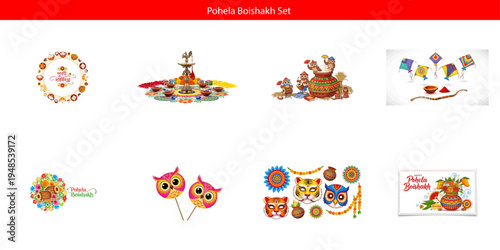 Pohela Boishakh festival illustrations and decorations