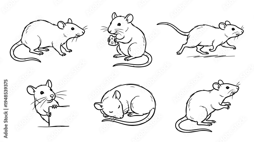 Obraz premium rat, Hand-drawn outline doodle sketches vector set collection , white background , PNG and SVG isolate