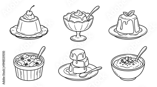pudding, Hand-drawn outline doodle sketches vector set collection , white background , PNG and SVG isolate