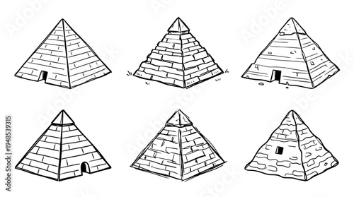 pyramid, Hand-drawn outline doodle sketches vector set collection , white background , PNG and SVG isolate