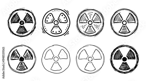 radioactive symbol, Hand-drawn outline doodle sketches vector set collection , white background , PNG and SVG isolate