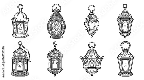 ramadan fanous, Hand-drawn outline doodle sketches vector set collection , white background , PNG and SVG isolate