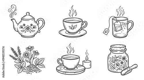 relaxation tea, Hand-drawn outline doodle sketches vector set collection , white background , PNG and SVG isolate