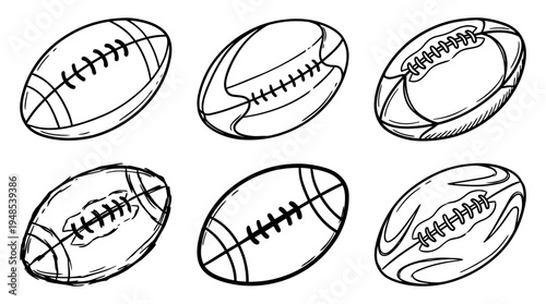 rugby ball, Hand-drawn outline doodle sketches vector set collection , white background , PNG and SVG isolate