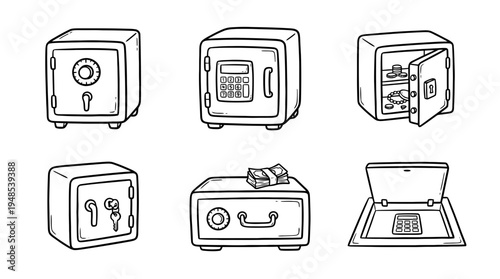safe box, Hand-drawn outline doodle sketches vector set collection , white background , PNG and SVG isolate