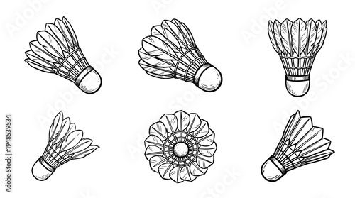 shuttlecock, Hand-drawn outline doodle sketches vector set collection , white background , PNG and SVG isolate