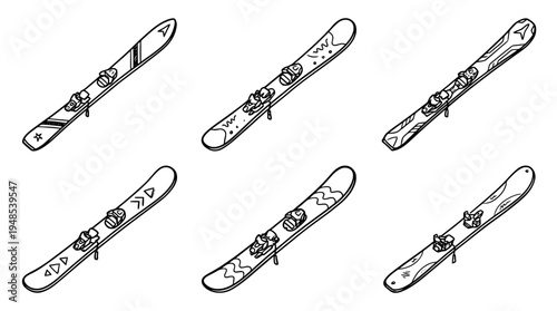 ski planks, Hand-drawn outline doodle sketches vector set collection , white background , PNG and SVG isolate