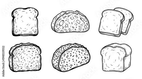 sliced bread, Hand-drawn outline doodle sketches vector set collection , white background , PNG and SVG isolate