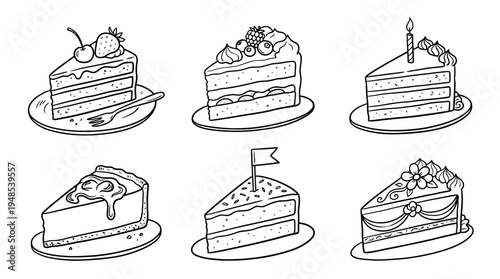 slice of cake, Hand-drawn outline doodle sketches vector set collection , white background , PNG and SVG isolate